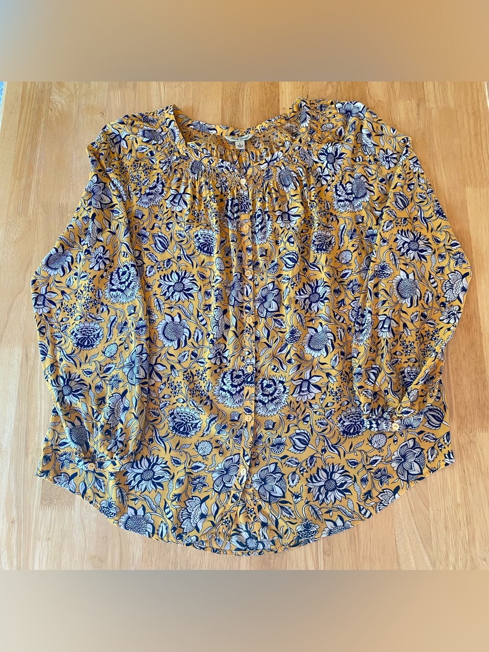 Lucky Brand Mustard Yellow Floral Button-Front Blouse